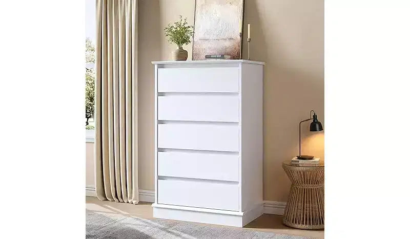 Commodes à 5 tiroirs, commode de rangement avec tiroirs profonds, grande commode double pour placard avec plateau large, commode haute en bois pour salon, chambre à coucher
