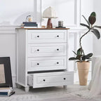 AEELLEEA Commode de chambre blanche à 4 tiroirs avec poignée en métal brossé pour salon