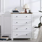 AEELLEEA Commode de chambre blanche à 4 tiroirs avec poignée en métal brossé pour salon