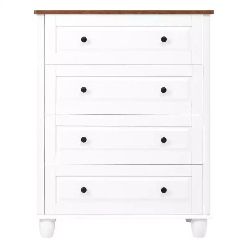 AEELLEEA Commode de chambre blanche à 4 tiroirs avec poignée en métal brossé pour salon