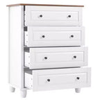 AEELLEEA Commode de chambre blanche à 4 tiroirs avec poignée en métal brossé pour salon