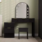 AEELLEEA Coiffeuse de maquillage avec miroir lumineux, plateau en verre, coiffeuse moderne avec tiroirs pour chambre à coucher, prise américaine, noire