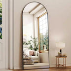 Miroir pleine longueur arqué de 56 pouces avec cadre en alliage d'aluminium, noir, à poser ou à fixer au mur, grand miroir de dressing