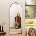 Miroir pleine longueur arqué de 56 pouces avec cadre en alliage d'aluminium, noir, à poser ou à fixer au mur, grand miroir de dressing