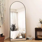 Miroir pleine longueur arqué de 56 pouces avec cadre en alliage d'aluminium, noir, à poser ou à fixer au mur, grand miroir de dressing