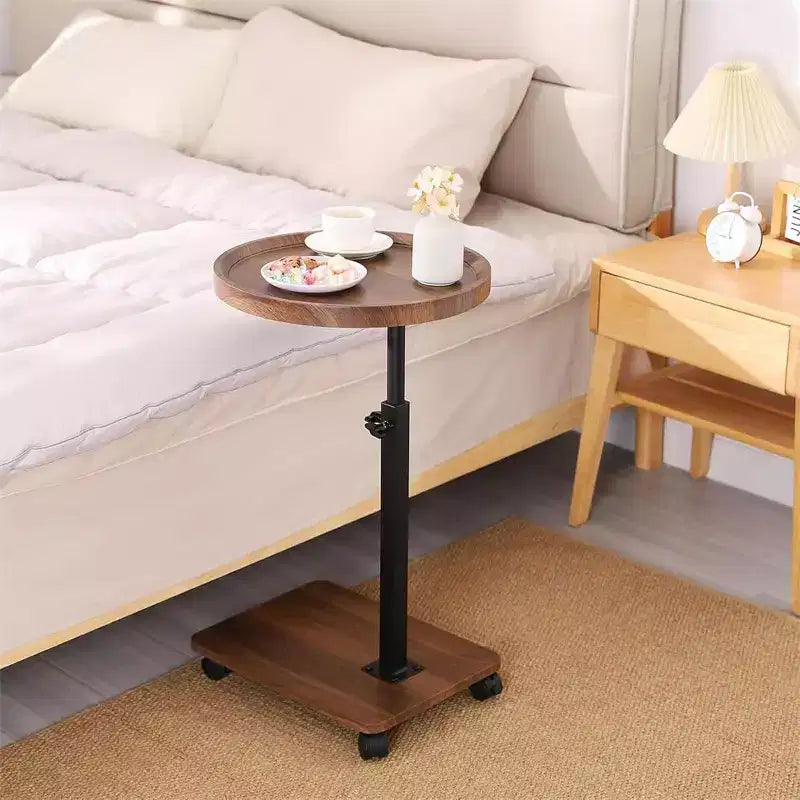 Side table C shape, 360 rotatable and height-adjustable sofa table, Adjustable Height Round Rolling End Table Brown