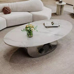 Table basse ovale 49", plateau en faux marbre avec base en acier inoxydable, table centrale contemporaine pour salon-Panipeachy