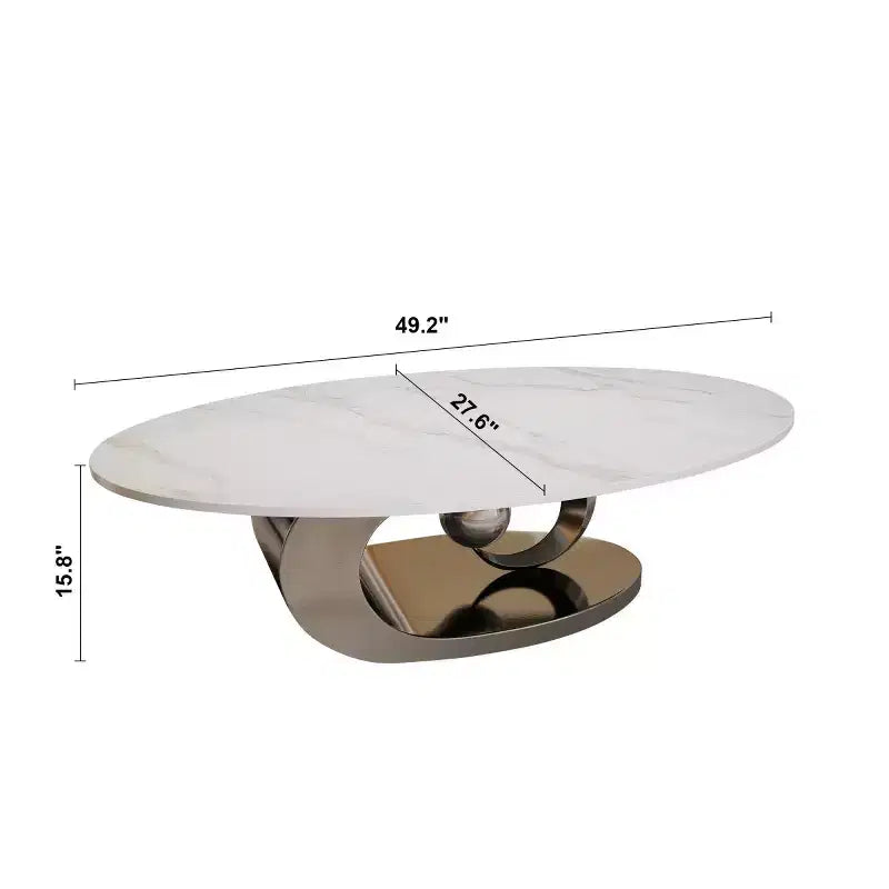 Table basse ovale 49", plateau en faux marbre avec base en acier inoxydable, table centrale contemporaine pour salon-Panipeachy