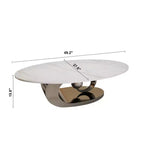 Table basse ovale 49", plateau en faux marbre avec base en acier inoxydable, table centrale contemporaine pour salon-Panipeachy