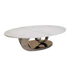 Table basse ovale 49", plateau en faux marbre avec base en acier inoxydable, table centrale contemporaine pour salon-Panipeachy