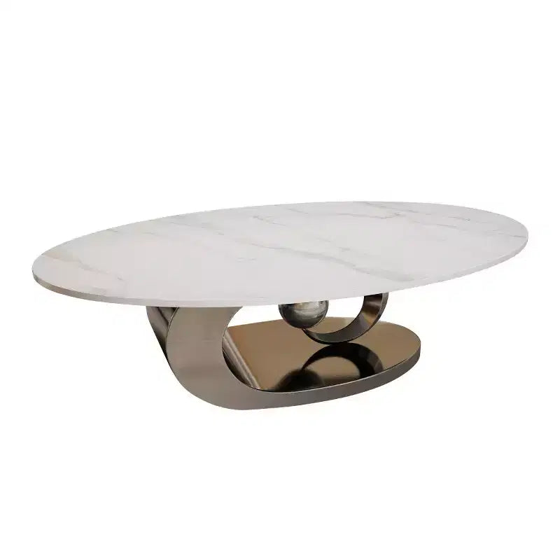 Table basse ovale 49", plateau en faux marbre avec base en acier inoxydable, table centrale contemporaine pour salon-Panipeachy
