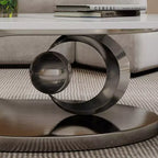 Table basse ovale 49", plateau en faux marbre avec base en acier inoxydable, table centrale contemporaine pour salon-Panipeachy