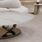 Table basse ovale 49", plateau en faux marbre avec base en acier inoxydable, table centrale contemporaine pour salon-Panipeachy