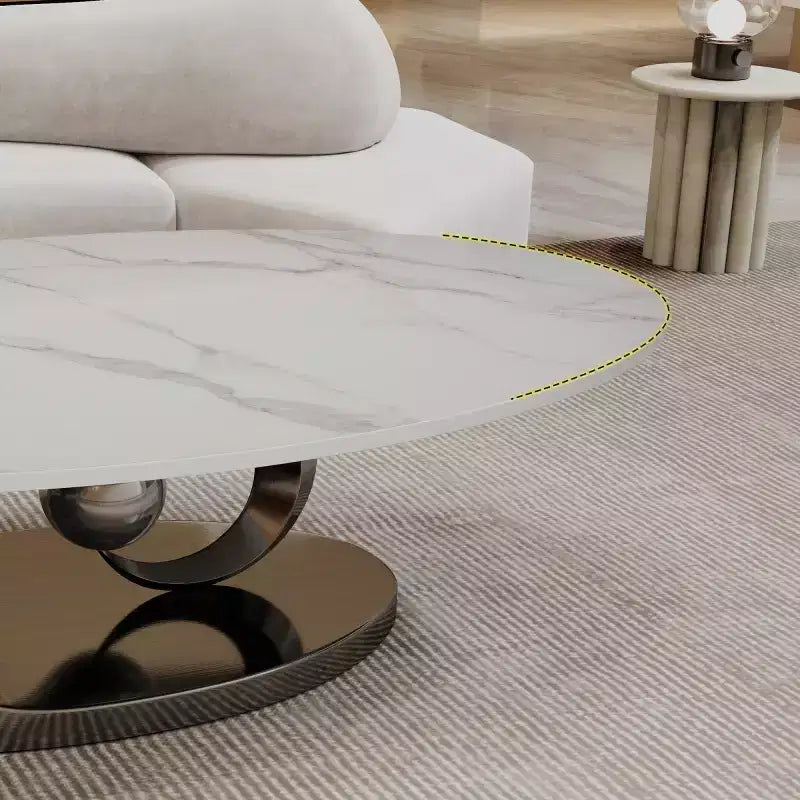Table basse ovale 49", plateau en faux marbre avec base en acier inoxydable, table centrale contemporaine pour salon-Panipeachy