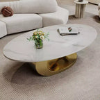 Table basse ovale 49", plateau en faux marbre avec base en acier inoxydable, table centrale contemporaine pour salon-Panipeachy