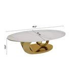 Table basse ovale 49", plateau en faux marbre avec base en acier inoxydable, table centrale contemporaine pour salon-Panipeachy
