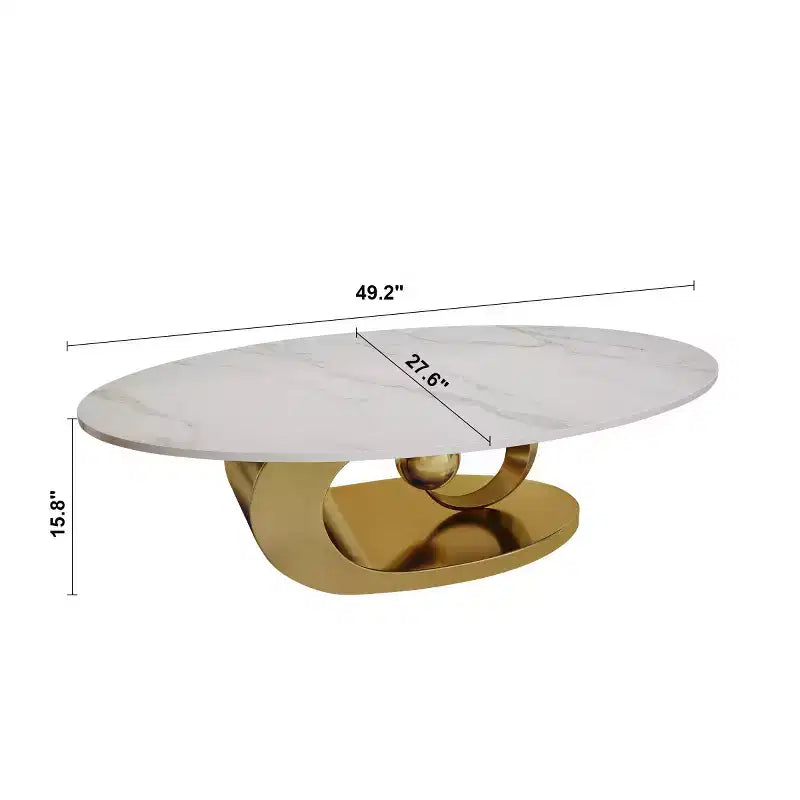 Table basse ovale 49", plateau en faux marbre avec base en acier inoxydable, table centrale contemporaine pour salon-Panipeachy