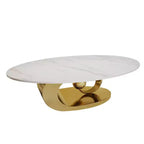 Table basse ovale 49", plateau en faux marbre avec base en acier inoxydable, table centrale contemporaine pour salon-Panipeachy
