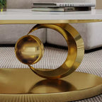 Table basse ovale 49", plateau en faux marbre avec base en acier inoxydable, table centrale contemporaine pour salon-Panipeachy