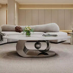 Table basse ovale 49", plateau en faux marbre avec base en acier inoxydable, table centrale contemporaine pour salon-Panipeachy
