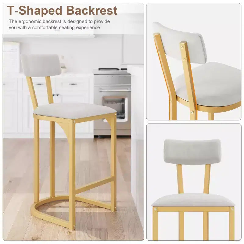 Lot de tabourets de bar, tabourets de bar hauteur comptoir de cuisine, chaises d'îlot, tabourets de bar modernes hauts avec dossier, tabourets de comptoir en métal rembourrés