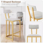 Lot de tabourets de bar, tabourets de bar hauteur comptoir de cuisine, chaises d'îlot, tabourets de bar modernes hauts avec dossier, tabourets de comptoir en métal rembourrés