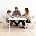 34'' Square Folding Card Table, Fold-in-Half Portable Dining Table with Handle and Safety Lock, Foldable Plastic Dining Tables Indoor Outdoor
