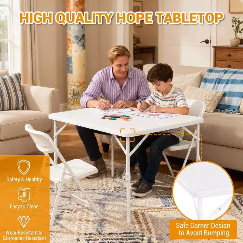 Table de jeu carrée pliante de 86 cm, table de salle à manger portable pliable en deux avec poignée et verrou de sécurité, tables à manger pliantes en plastique pour l'intérieur et l'extérieur