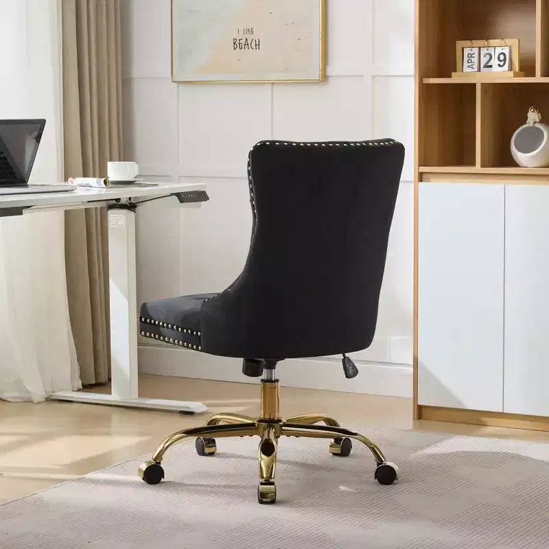 Chaise de bureau moderne pivotante TUYOHW avec dossier capitonné, chaise d'ordinateur en velours moelleux avec base en métal chromé, hauteur réglable de 19,7 à 22,4