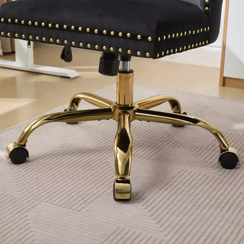 Chaise de bureau moderne pivotante TUYOHW avec dossier capitonné, chaise d'ordinateur en velours moelleux avec base en métal chromé, hauteur réglable de 19,7 à 22,4