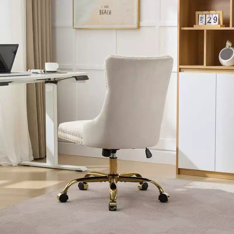 Chaise de bureau moderne pivotante TUYOHW avec dossier capitonné, chaise d'ordinateur en velours moelleux avec base en métal chromé, hauteur réglable de 19,7 à 22,4