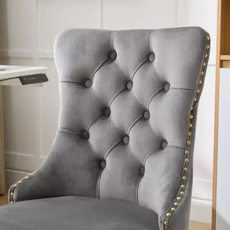 Chaise de bureau moderne pivotante TUYOHW avec dossier capitonné, chaise d'ordinateur en velours moelleux avec base en métal chromé, hauteur réglable de 19,7 à 22,4