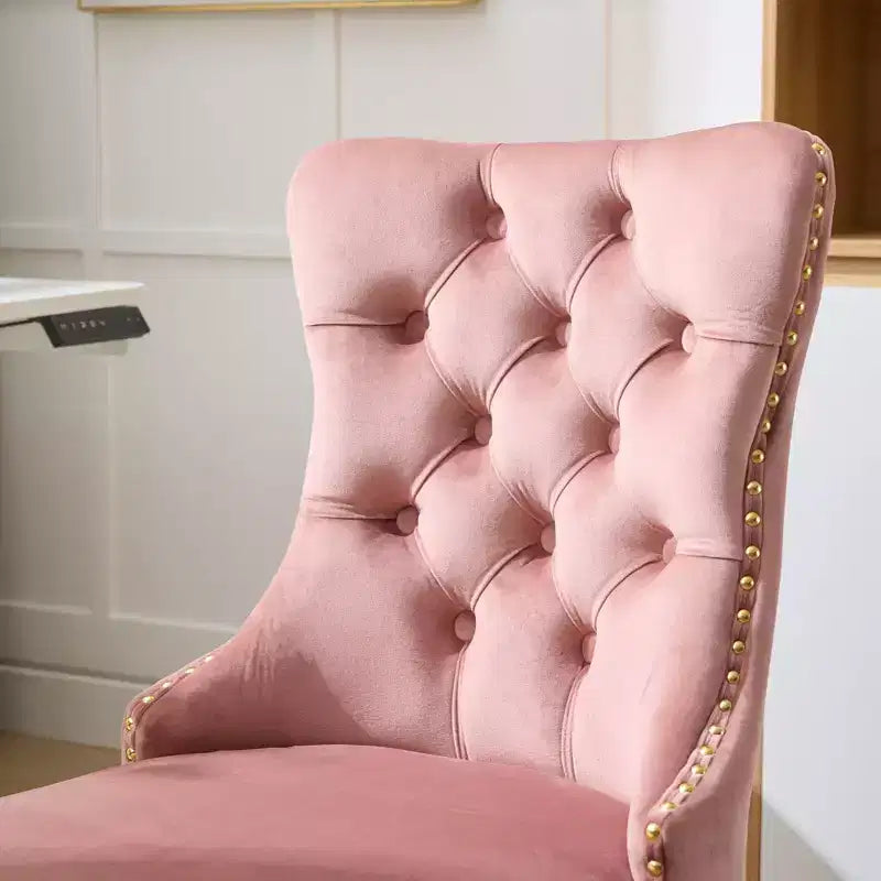 Chaise de bureau moderne pivotante TUYOHW avec dossier capitonné, chaise d'ordinateur en velours moelleux avec base en métal chromé, hauteur réglable de 19,7 à 22,4
