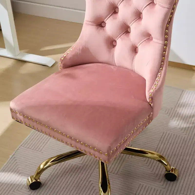 Chaise de bureau moderne pivotante TUYOHW avec dossier capitonné, chaise d'ordinateur en velours moelleux avec base en métal chromé, hauteur réglable de 19,7 à 22,4