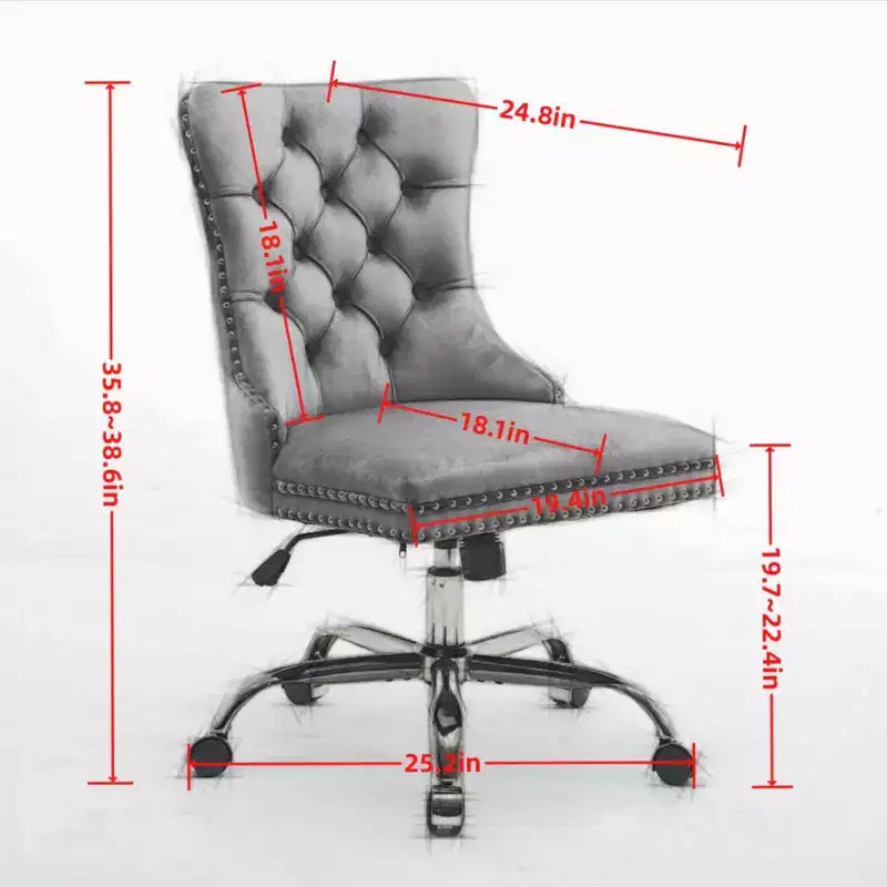 Chaise de bureau moderne pivotante TUYOHW avec dossier capitonné, chaise d'ordinateur en velours moelleux avec base en métal chromé, hauteur réglable de 19,7 à 22,4