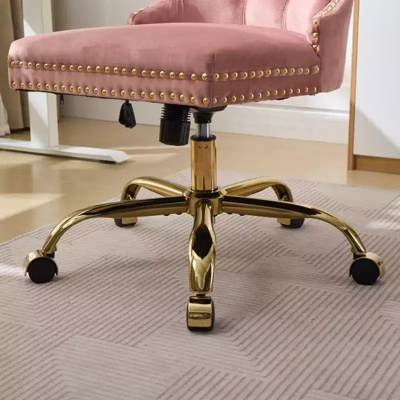Chaise de bureau moderne pivotante TUYOHW avec dossier capitonné, chaise d'ordinateur en velours moelleux avec base en métal chromé, hauteur réglable de 19,7 à 22,4