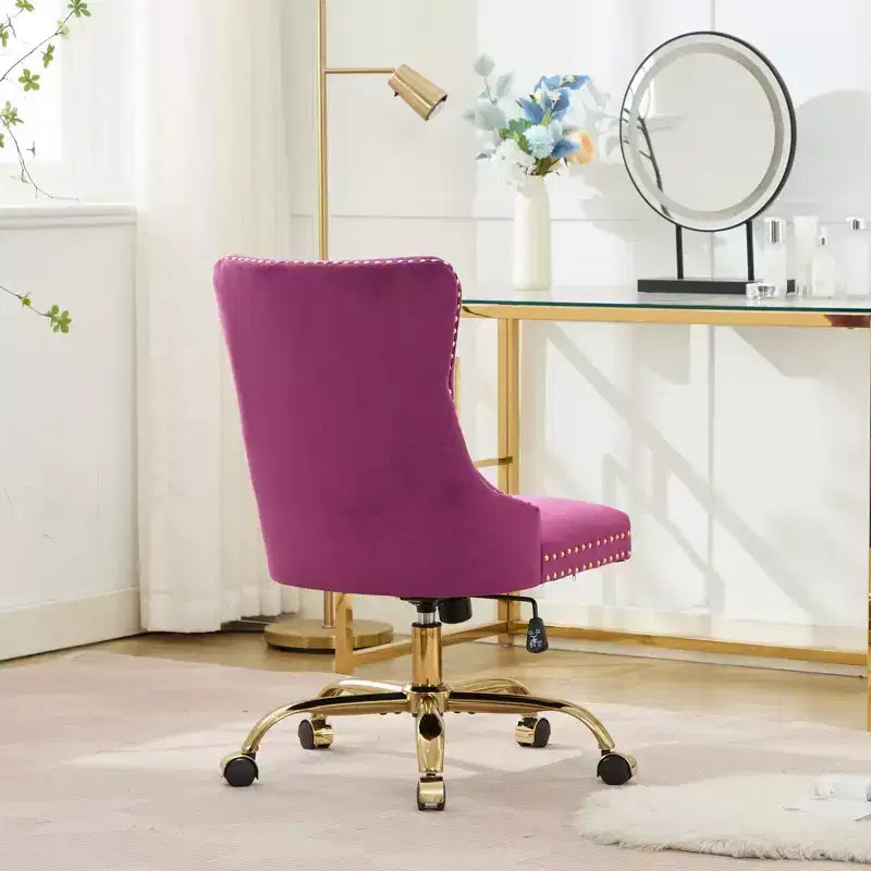 Chaise de bureau moderne pivotante TUYOHW avec dossier capitonné, chaise d'ordinateur en velours moelleux avec base en métal chromé, hauteur réglable de 19,7 à 22,4