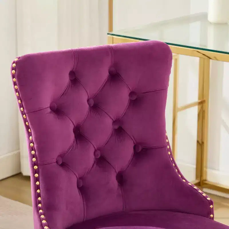 Chaise de bureau moderne pivotante TUYOHW avec dossier capitonné, chaise d'ordinateur en velours moelleux avec base en métal chromé, hauteur réglable de 19,7 à 22,4
