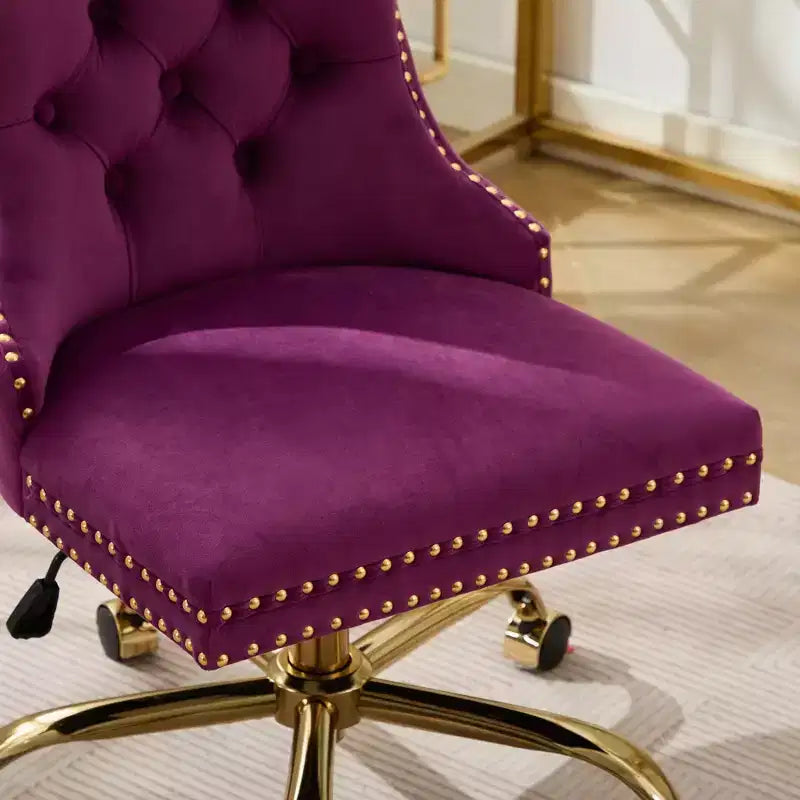 Chaise de bureau moderne pivotante TUYOHW avec dossier capitonné, chaise d'ordinateur en velours moelleux avec base en métal chromé, hauteur réglable de 19,7 à 22,4