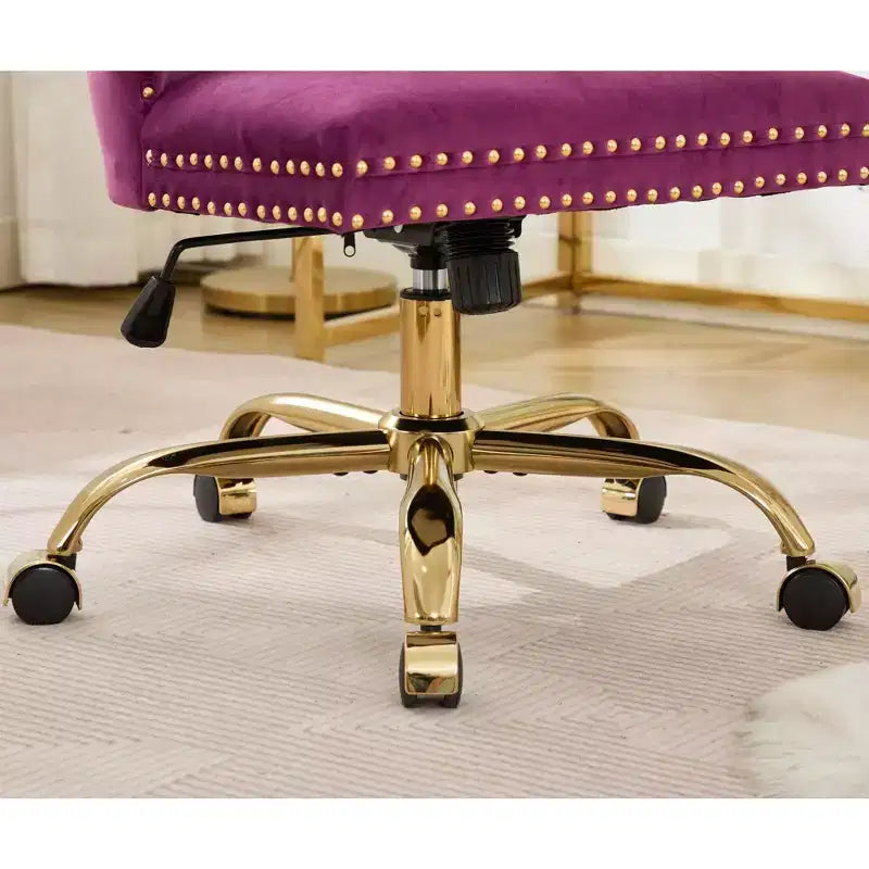 Chaise de bureau moderne pivotante TUYOHW avec dossier capitonné, chaise d'ordinateur en velours moelleux avec base en métal chromé, hauteur réglable de 19,7 à 22,4