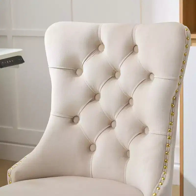 Chaise de bureau moderne pivotante TUYOHW avec dossier capitonné, chaise d'ordinateur en velours moelleux avec base en métal chromé, hauteur réglable de 19,7 à 22,4