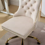 Chaise de bureau moderne pivotante TUYOHW avec dossier capitonné, chaise d'ordinateur en velours moelleux avec base en métal chromé, hauteur réglable de 19,7 à 22,4
