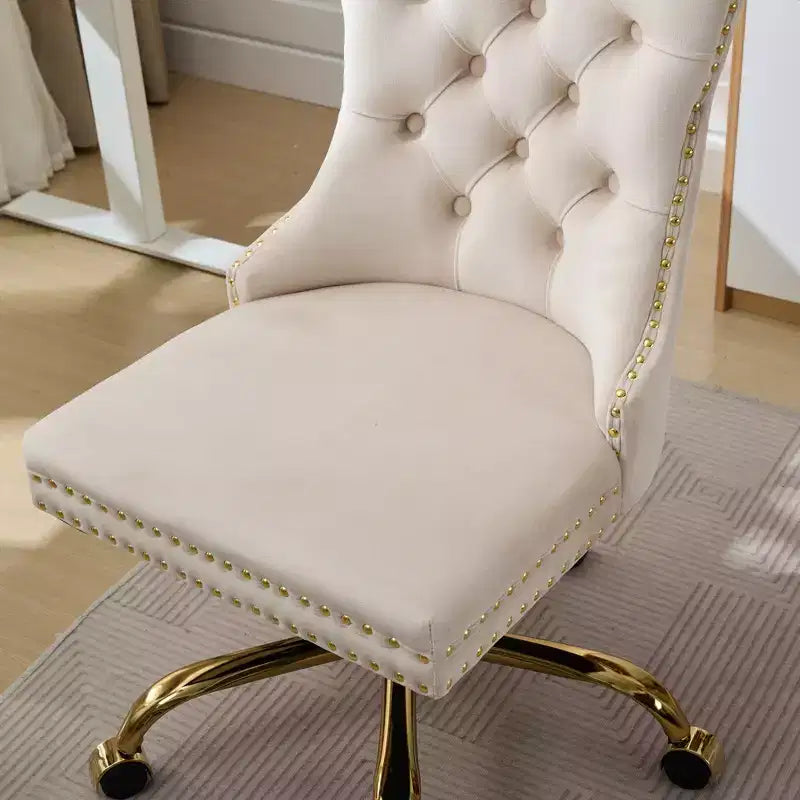 Chaise de bureau moderne pivotante TUYOHW avec dossier capitonné, chaise d'ordinateur en velours moelleux avec base en métal chromé, hauteur réglable de 19,7 à 22,4