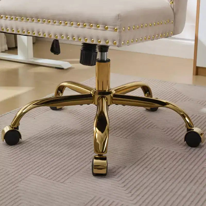 Chaise de bureau moderne pivotante TUYOHW avec dossier capitonné, chaise d'ordinateur en velours moelleux avec base en métal chromé, hauteur réglable de 19,7 à 22,4