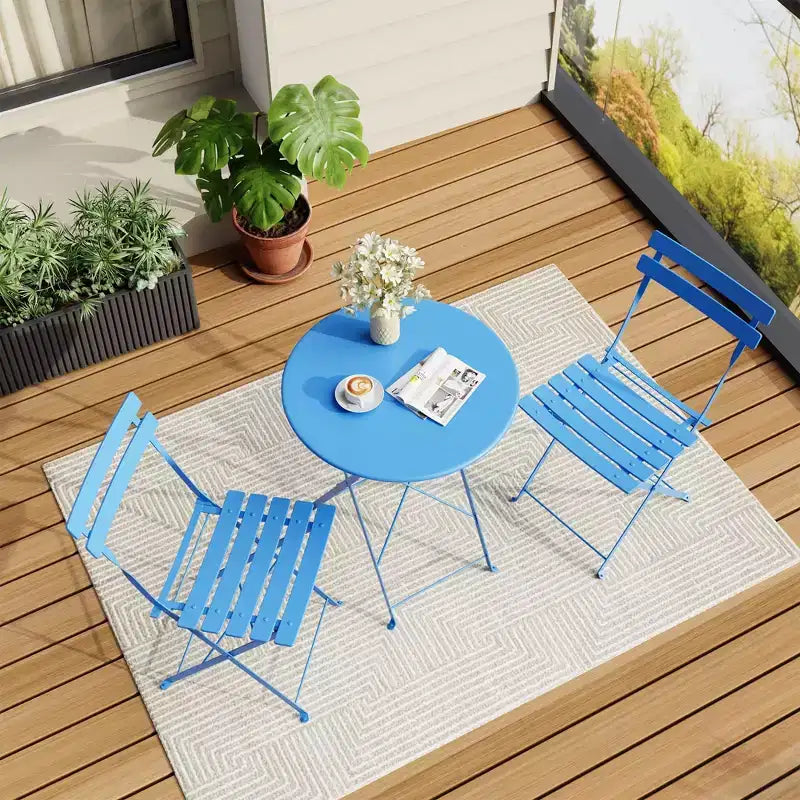 Ensemble de Bistro 3 Pièces pour Patio, Mobilier de Jardin d'Extérieur avec Table Ronde et 2 Chaises Pliantes, pour Porche, Balcon, Jardin