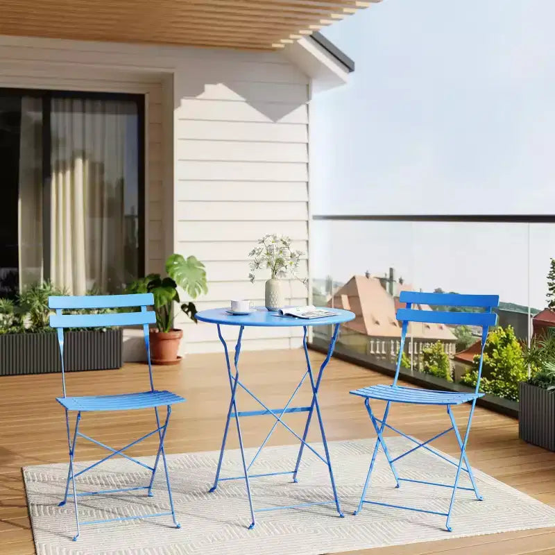 Ensemble de Bistro 3 Pièces pour Patio, Mobilier de Jardin d'Extérieur avec Table Ronde et 2 Chaises Pliantes, pour Porche, Balcon, Jardin