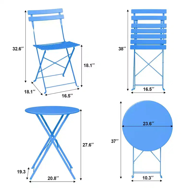 Ensemble de Bistro 3 Pièces pour Patio, Mobilier de Jardin d'Extérieur avec Table Ronde et 2 Chaises Pliantes, pour Porche, Balcon, Jardin