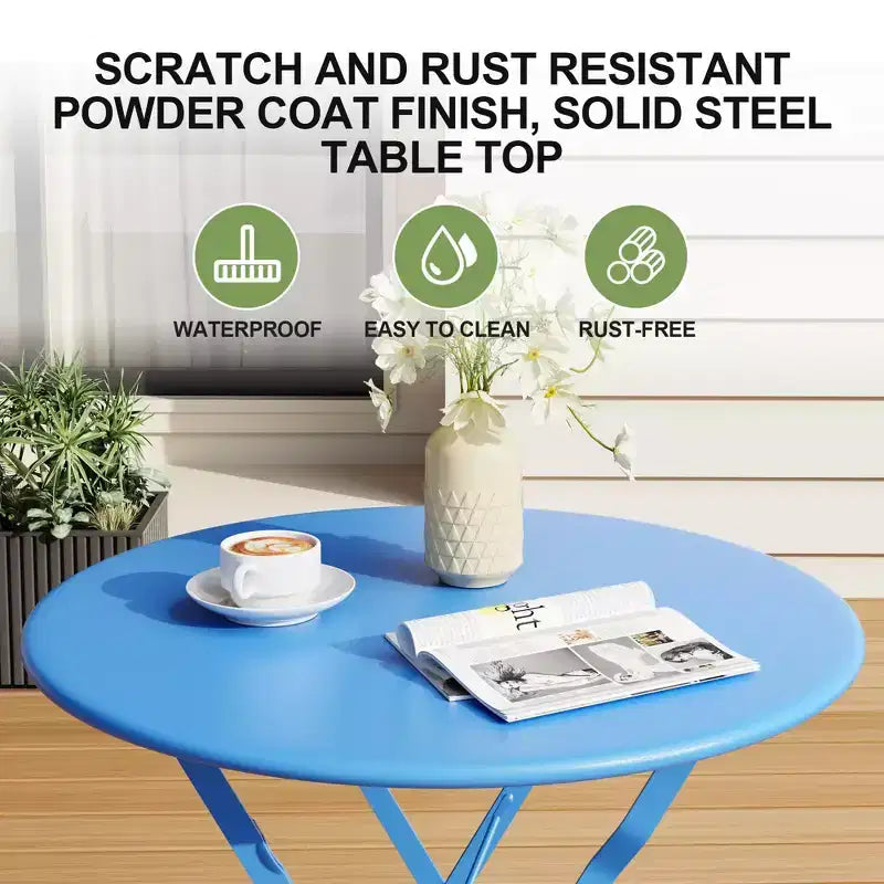 Ensemble de Bistro 3 Pièces pour Patio, Mobilier de Jardin d'Extérieur avec Table Ronde et 2 Chaises Pliantes, pour Porche, Balcon, Jardin
