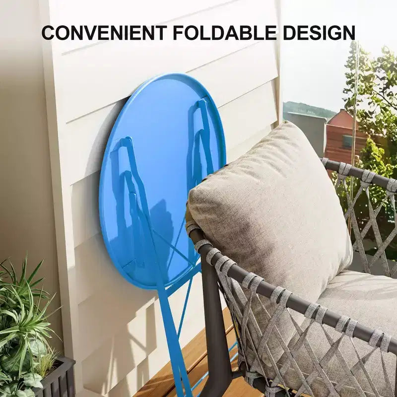 Ensemble de Bistro 3 Pièces pour Patio, Mobilier de Jardin d'Extérieur avec Table Ronde et 2 Chaises Pliantes, pour Porche, Balcon, Jardin