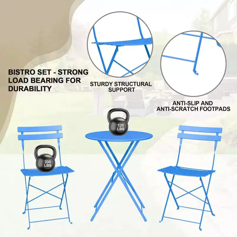Ensemble de Bistro 3 Pièces pour Patio, Mobilier de Jardin d'Extérieur avec Table Ronde et 2 Chaises Pliantes, pour Porche, Balcon, Jardin